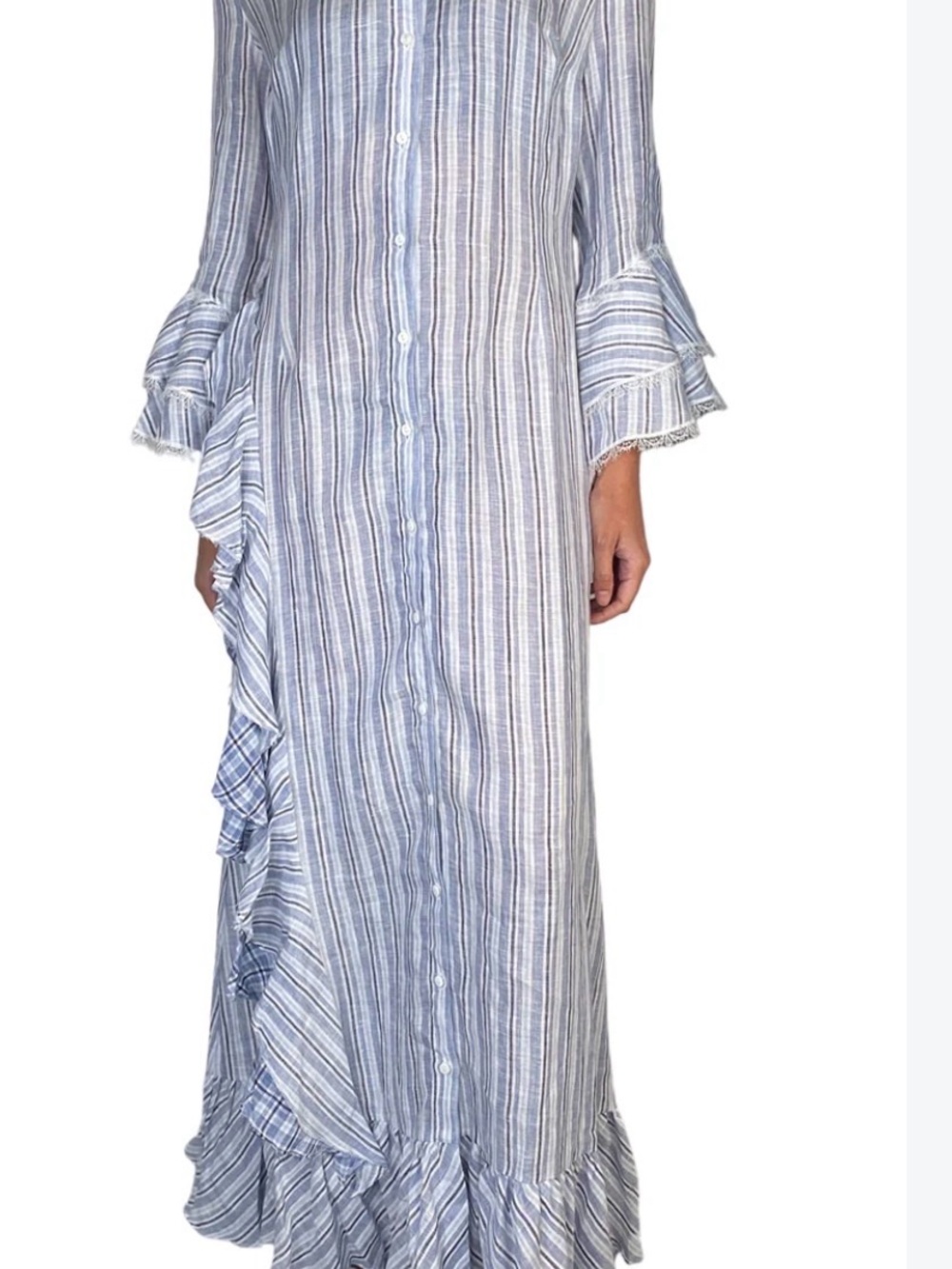 Ermanno Scervino Light Blue Striped Ruffle Maxi Dress - Picture 3 of 10